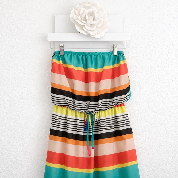 Colorful Strapless Midi Dress | Resort Vacation Sundress | Boho Summer Dress - Picture 6 of 8